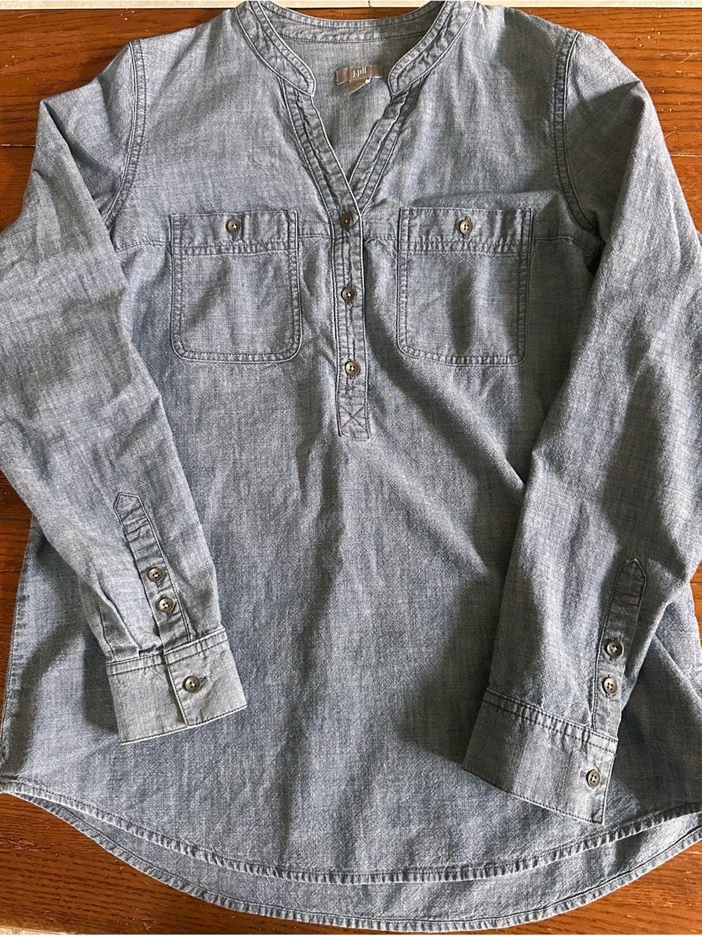 J. Jill Light Blue Chambray Pullover Henley Tunic